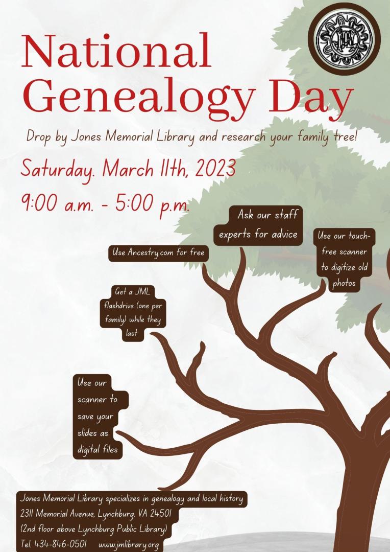 National Genealogy Day Saturday, March 11 SHARE Greater Lynchburg
